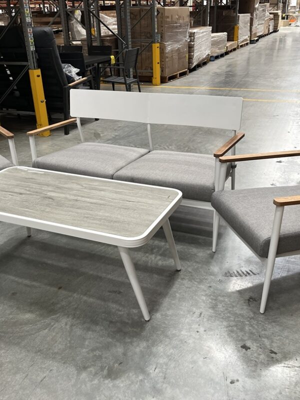 White Aluminium Lounge Set with Timber Arms
