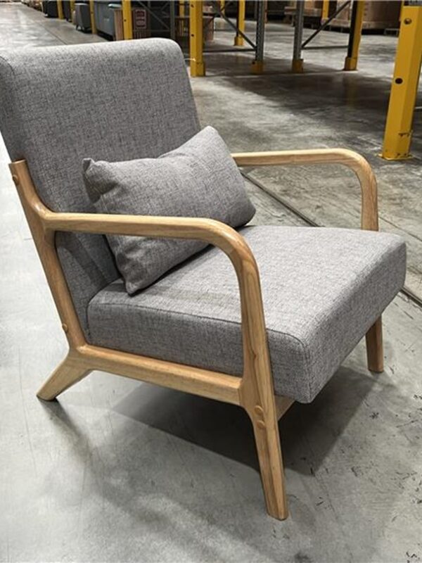 Light Grey Fabric Arm Chair with Timber Arms