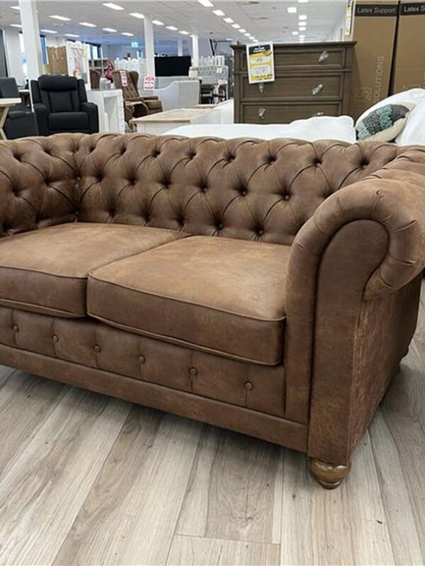 Brown Fabric Chesterfield 2 Seater