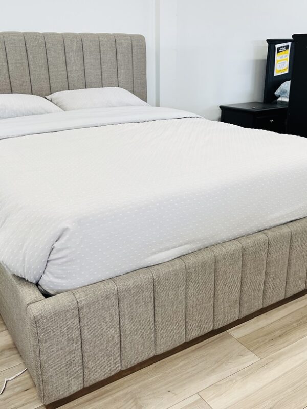 Light Brown Fabric Queen Gaslift Bed