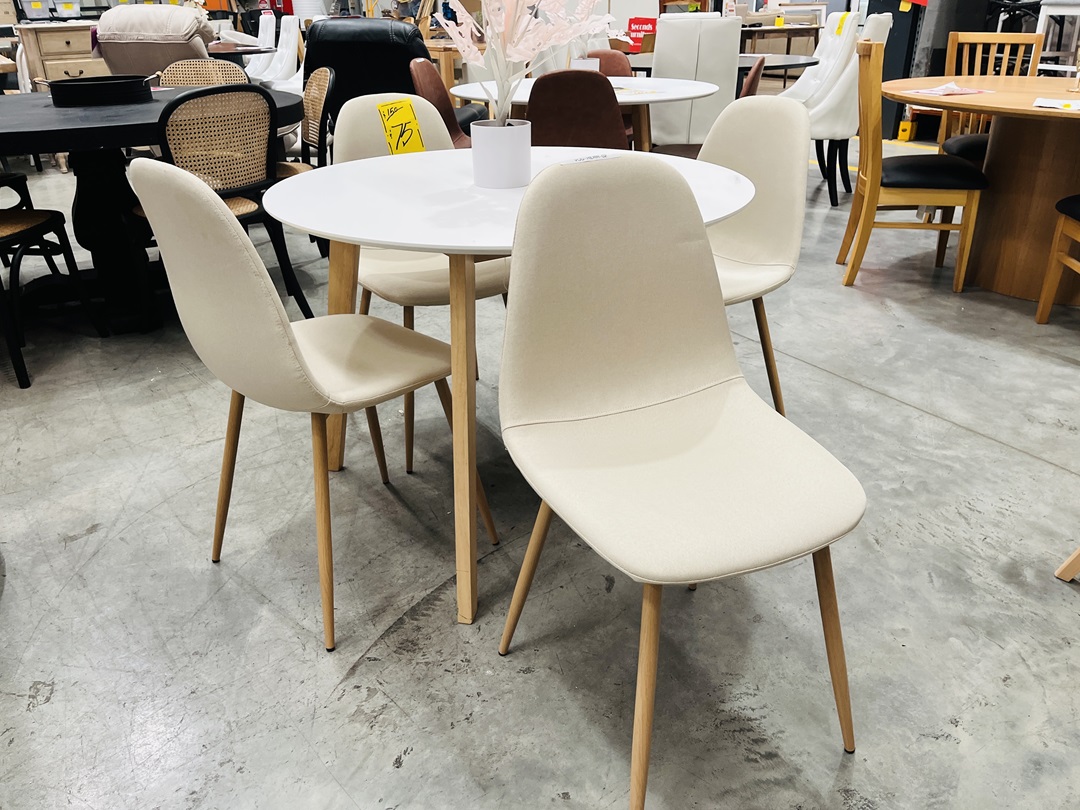 5pc Round Dining Set with Cream Chairs 3