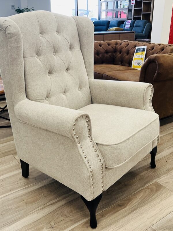 Light Beige Wing Chair with Studs
