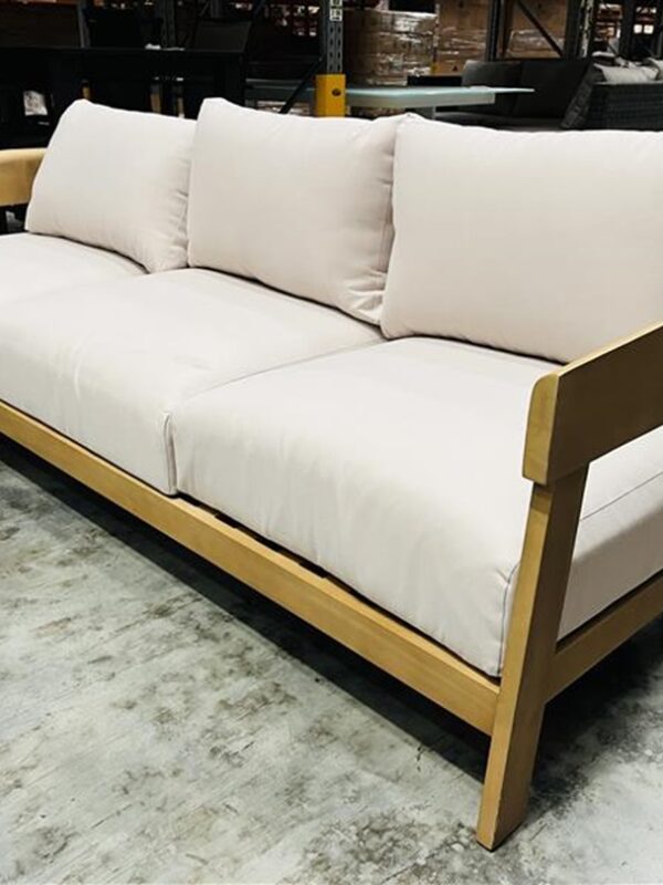 Natural Timber 3 Seater with Beige Cushions