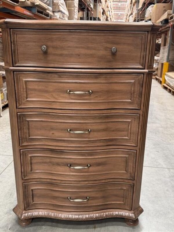 Chestnut Brown Timber 5 Drawer Tallboy