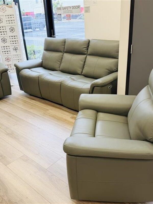 Pewter Leather Dual Motor 3pc Electric Recliner Full Set