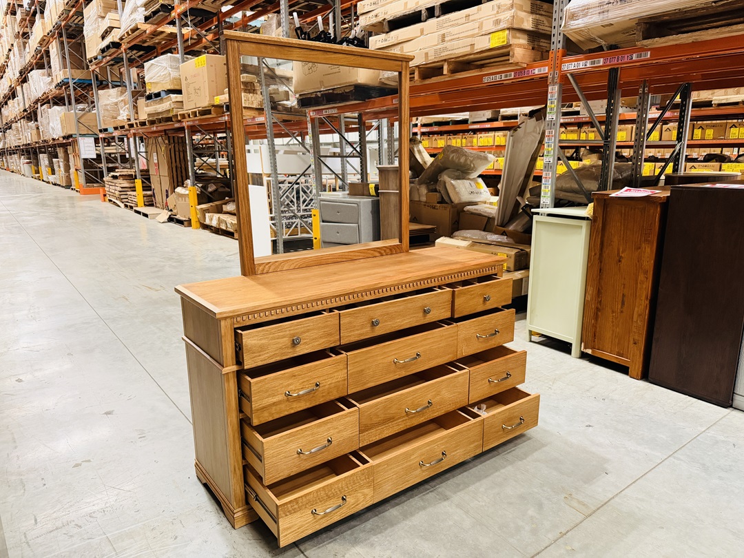 Antique Teak Timber 12 Drawer Dresser with Mirror 2