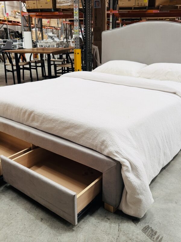 Light Grey Fabric Queen Bed with 2 Drawers