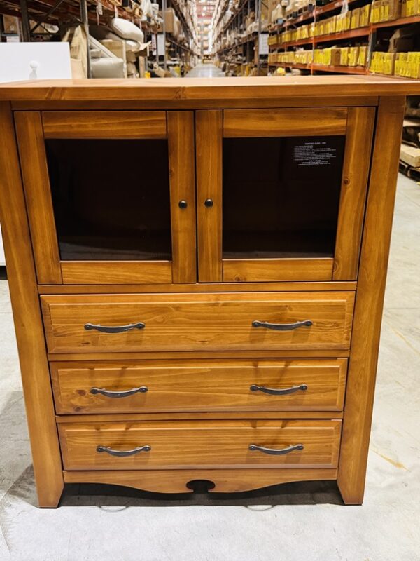 Warm Cherry 3 Drawer Tallboy with Glass Doors
